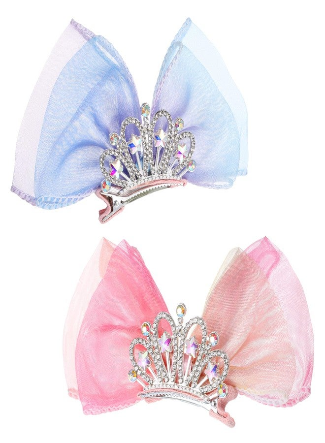 Apausvcm 2 Pcs Crown Bow Hair Clips, Cute Diamond Crown Hair Barrettes Sparkly Princess Hair Pin Hair Styling Accessories for Girls Toddlers Kids - Image 1